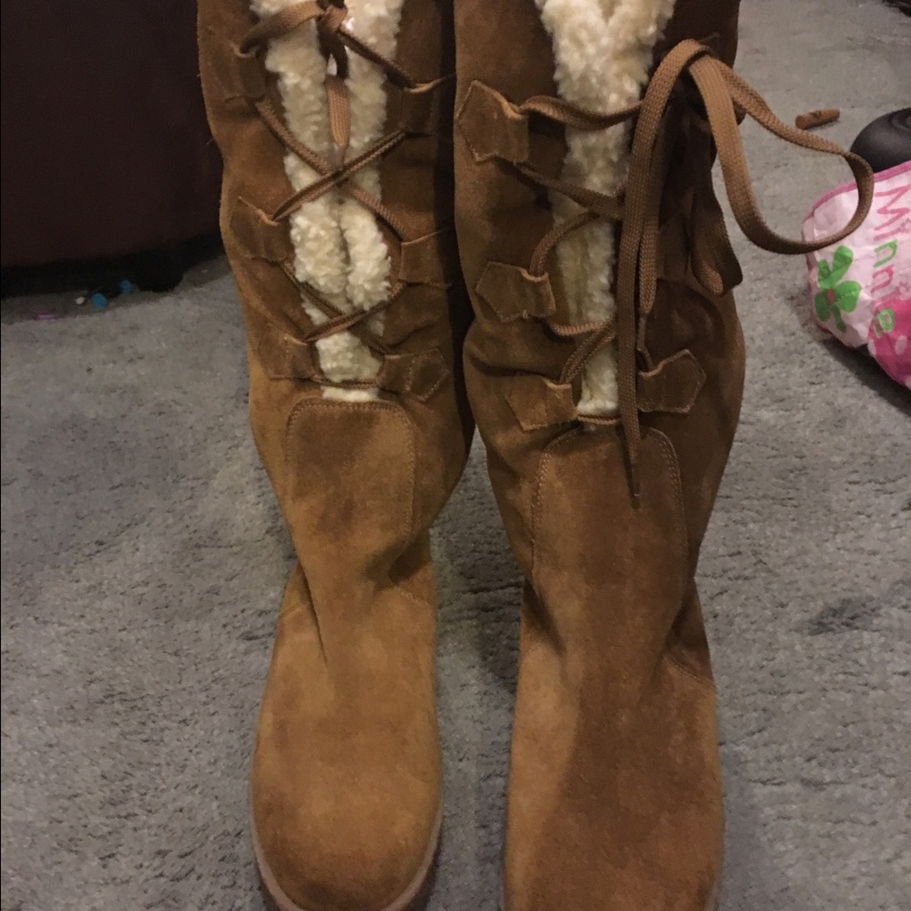 Michael kors lace up wedge, suede winter boots
