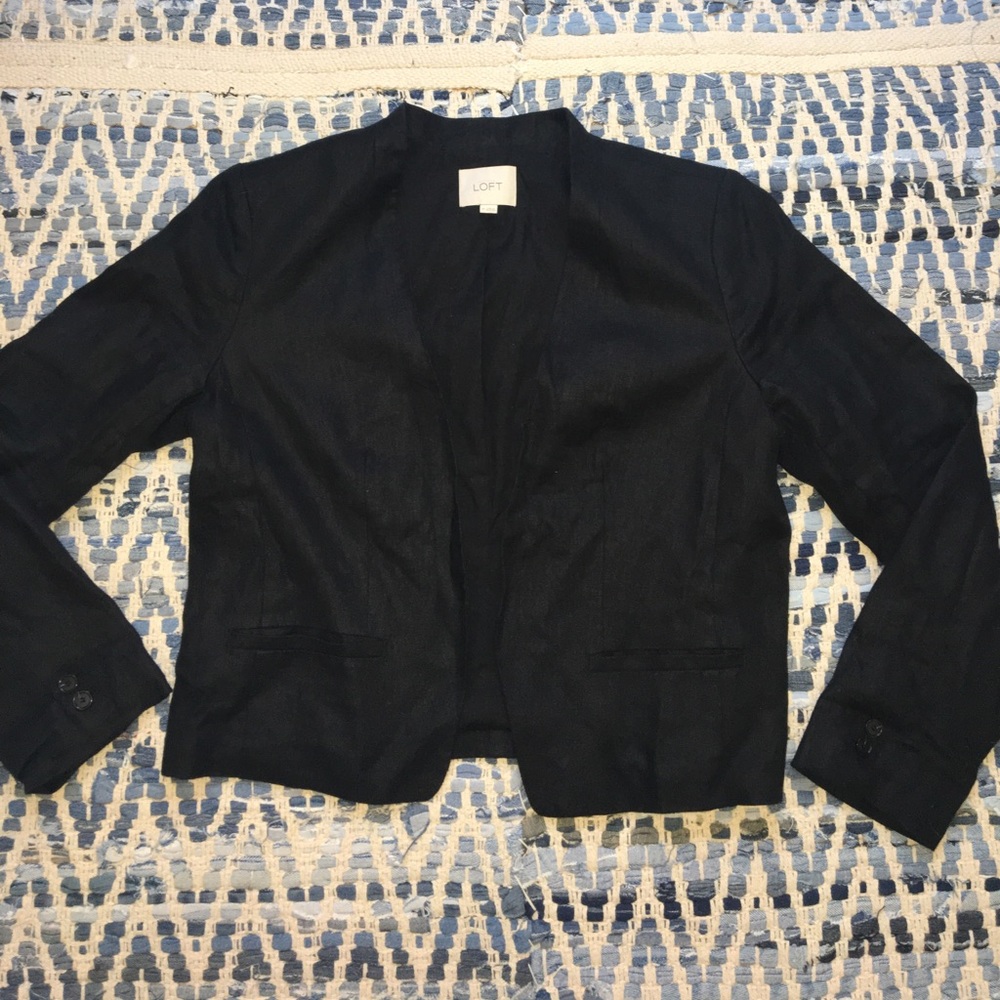 Loft cropped linen tuxedo blazer