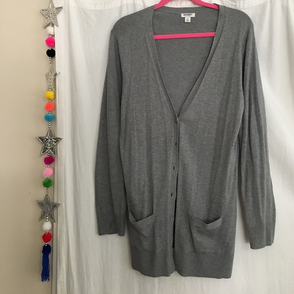 Long grey V neck cardigan