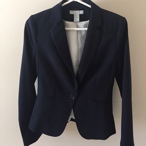 navy blue h&m blazer fitted jacket