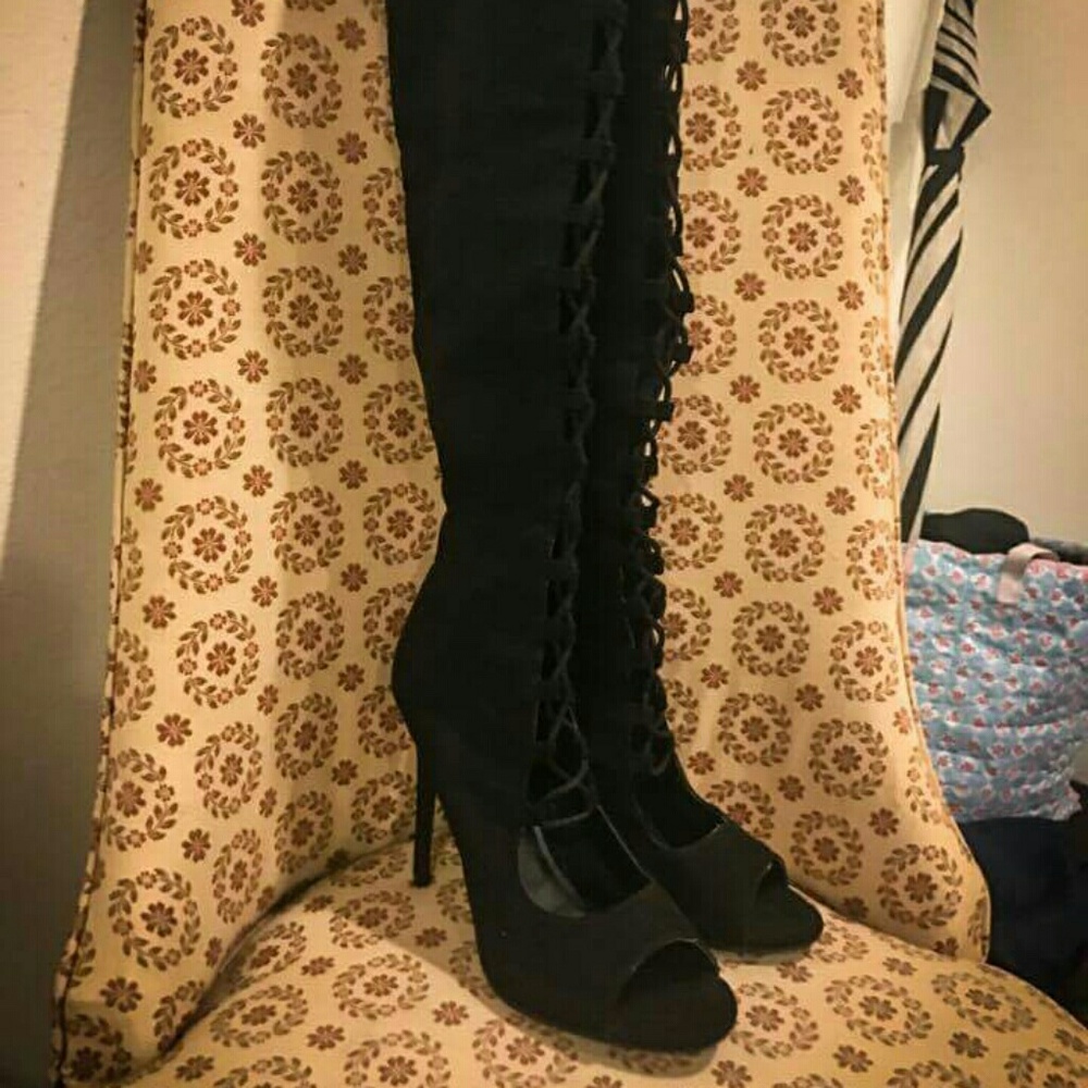 Charlotte Russe Open toe OTK suede boots
