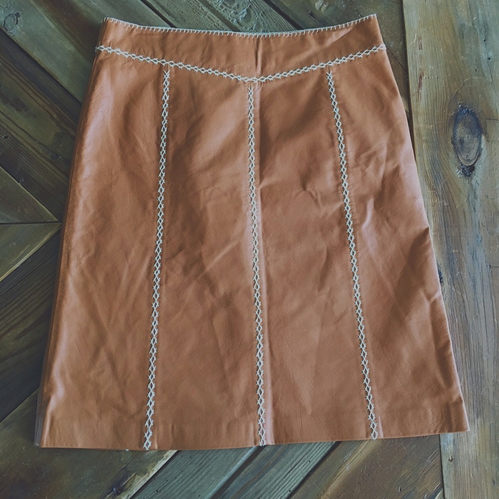 Vintage Tan Leather & Cream Stitched Boho Skirt