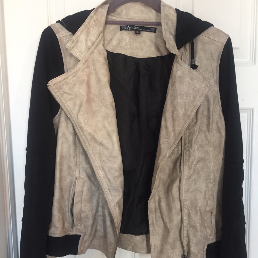 Leather/Knit Hooded Jacket