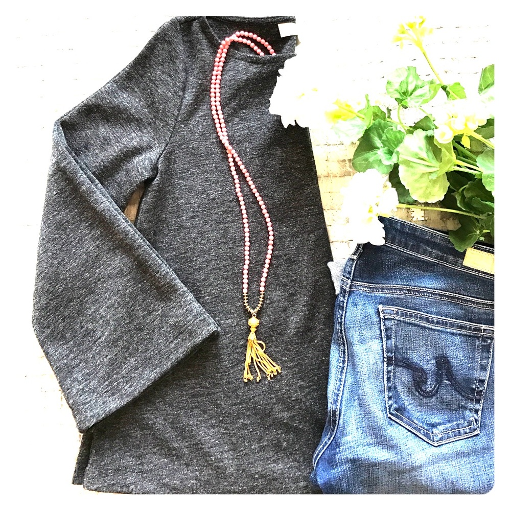 Dark gray LOFT bell sleeve swing sweater