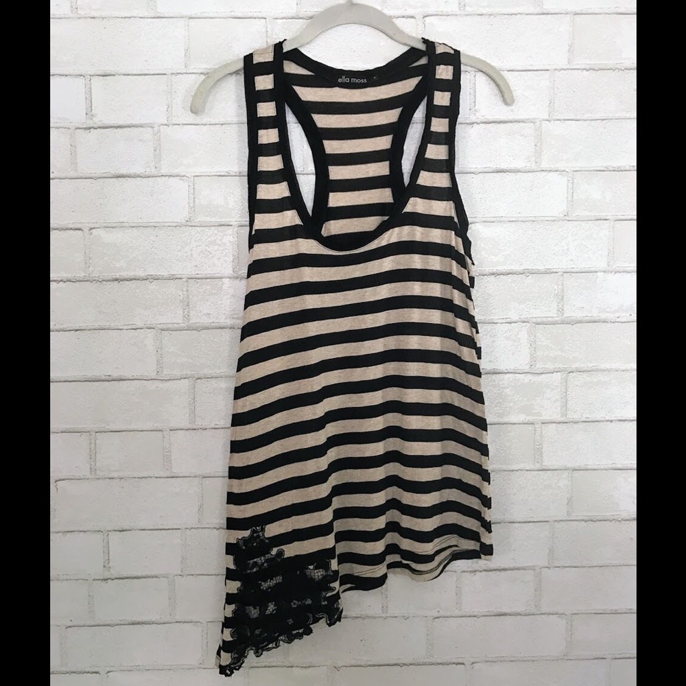 🦋Ella Moss striped beige/black lace top