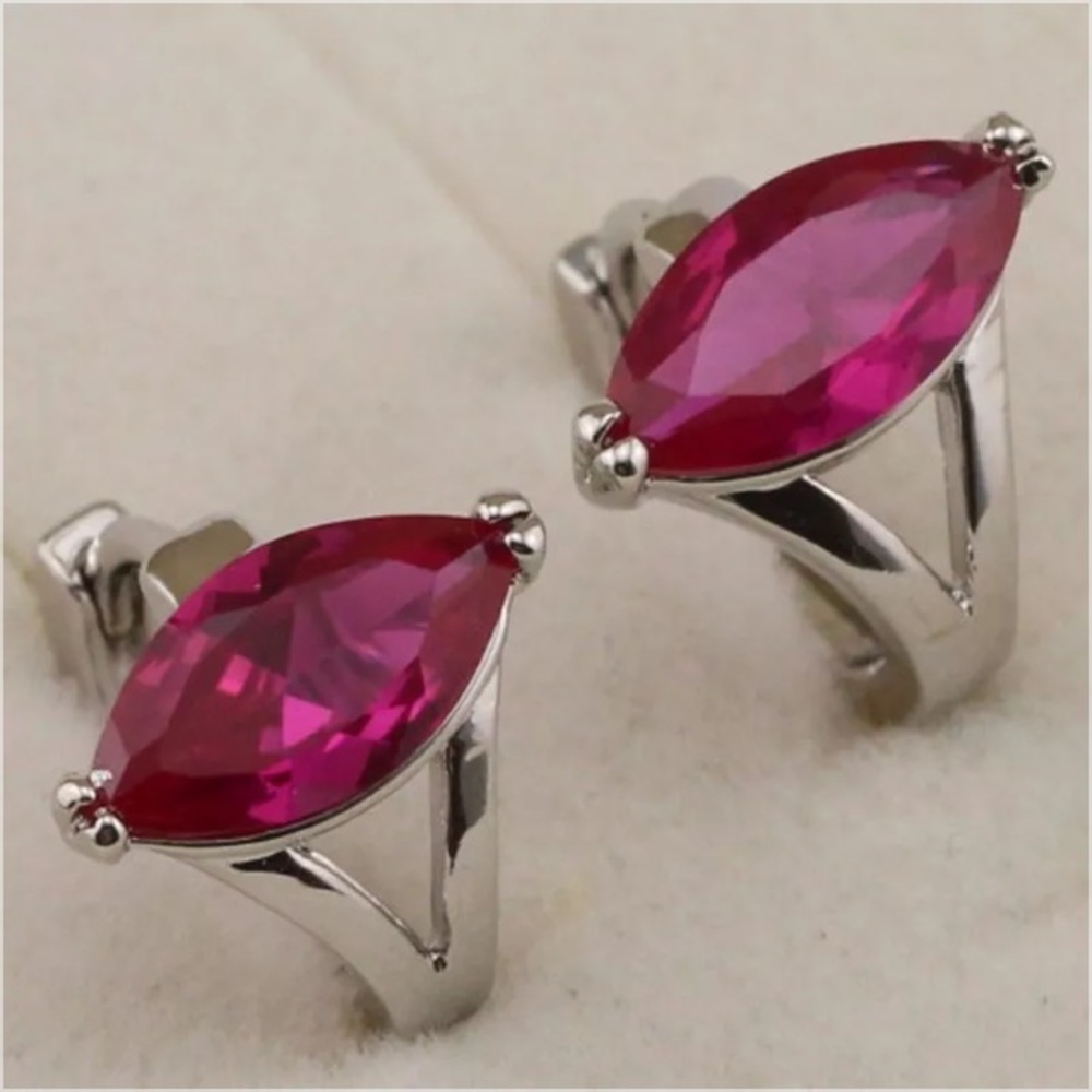 Marquise Cut Ruby Gemstone & White Gold Earrings