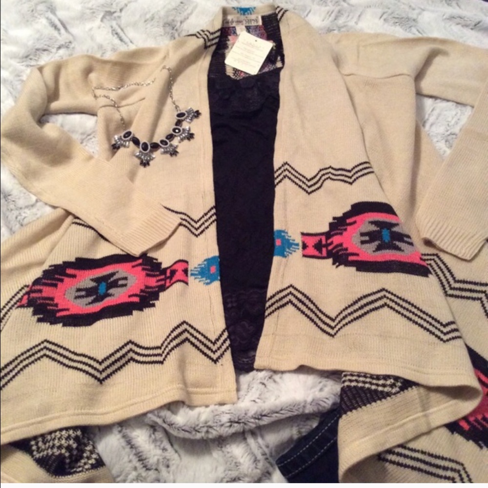 Aztec Cardigan Cream with Bright colors