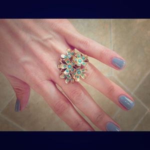 aquamarine +gold cluster flower 💍-
