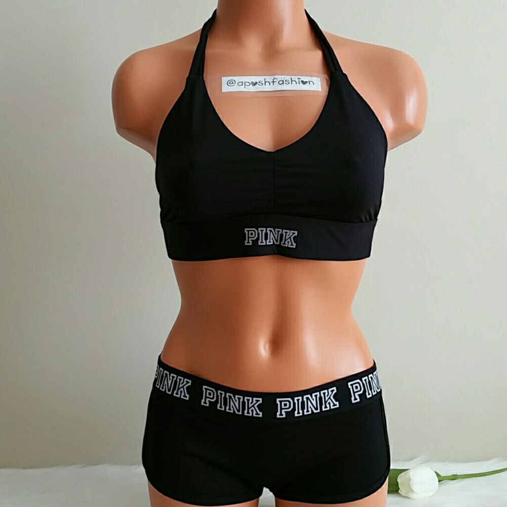 Nwt Pink Vs Sports Bra M & Boyshort M .SET - Picture 1 of 8