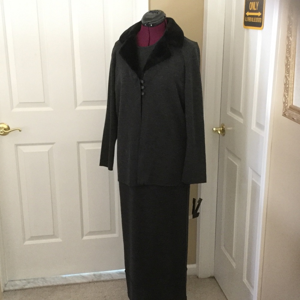 Plaza South dress with fur trimmed jacket