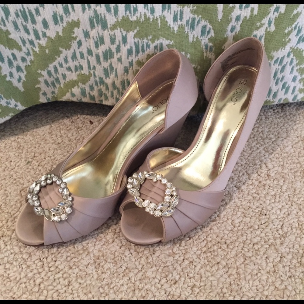 Nude Satin Tevolio Wedge Heels - Size 7