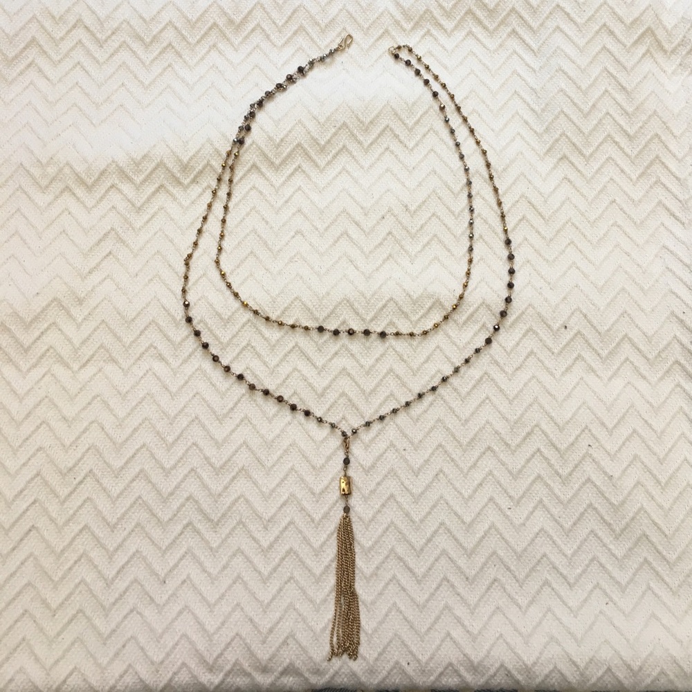Stella & Dot boho beaded 2-strand tassel necklace