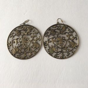 Large round gold and silver disc drop earrings