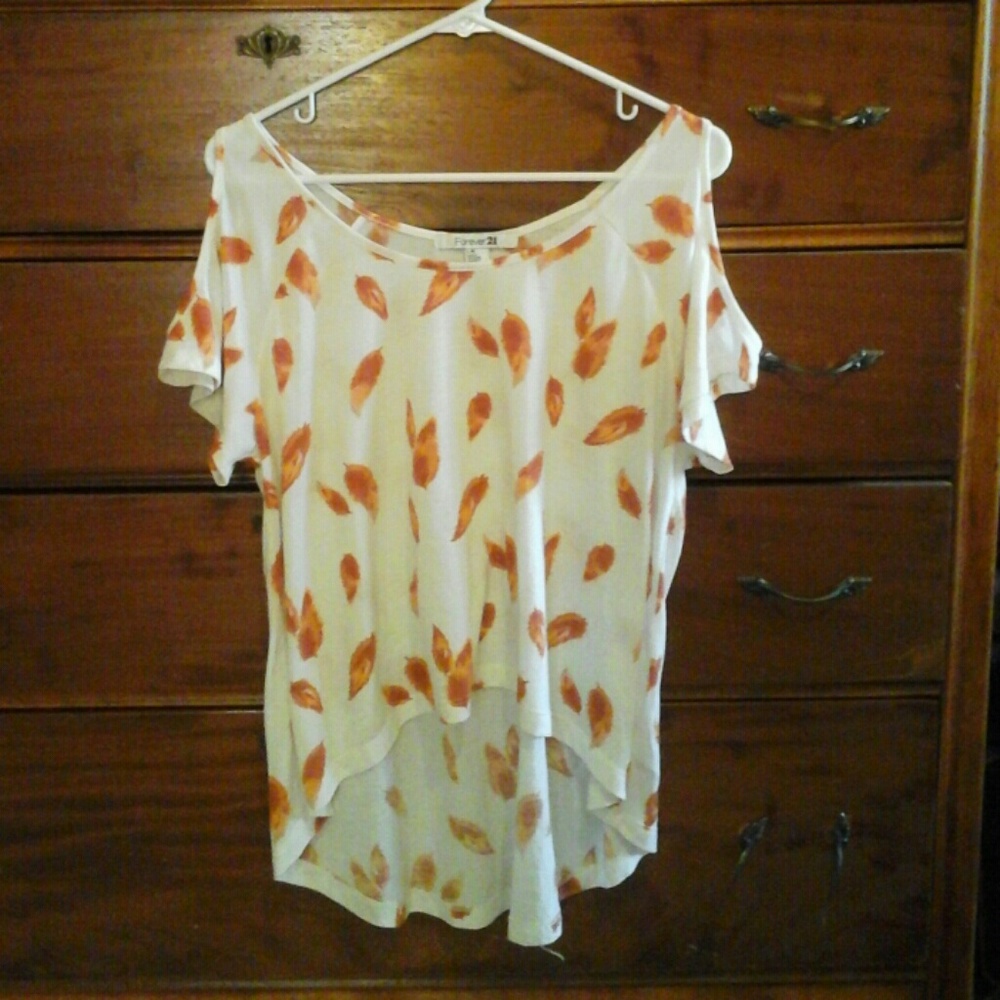 Forever 21 Leaf Print Cold Shoulder Top