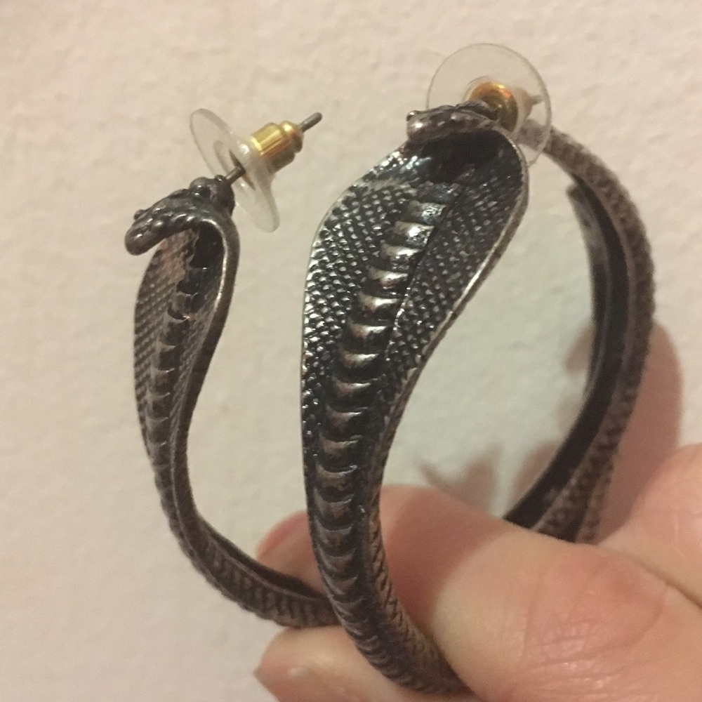 Cobra snake silver hoop earrings