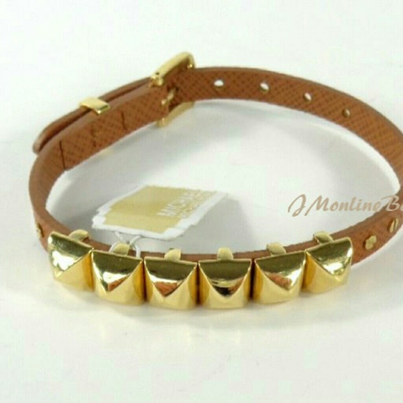 Michael Kors Brown Leather Gold studs Bracelet - Picture 2 of 4