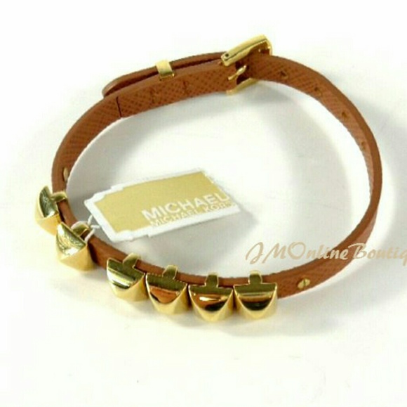 Michael Kors Brown Leather Gold studs Bracelet - Picture 3 of 4