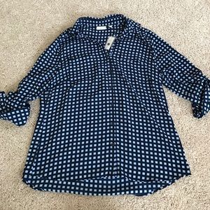 New York and Co. Navy and light blue plaid blouse