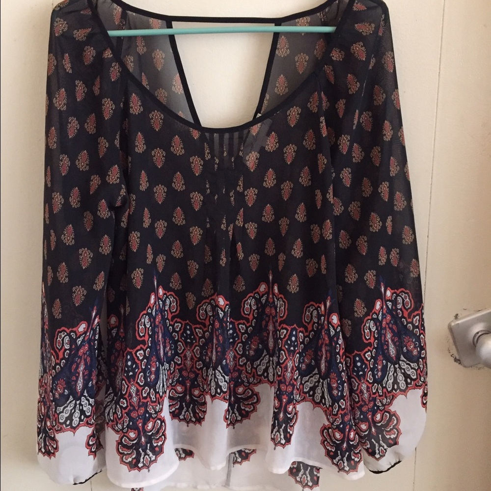 Sheer, long sleeve blouse