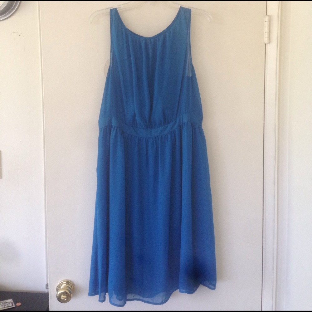 Blue Tevolio bridesmaid dress.