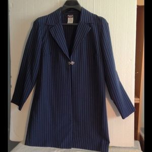 2 Piece Navy Blue Pin-Striped Suit W/Long jacket