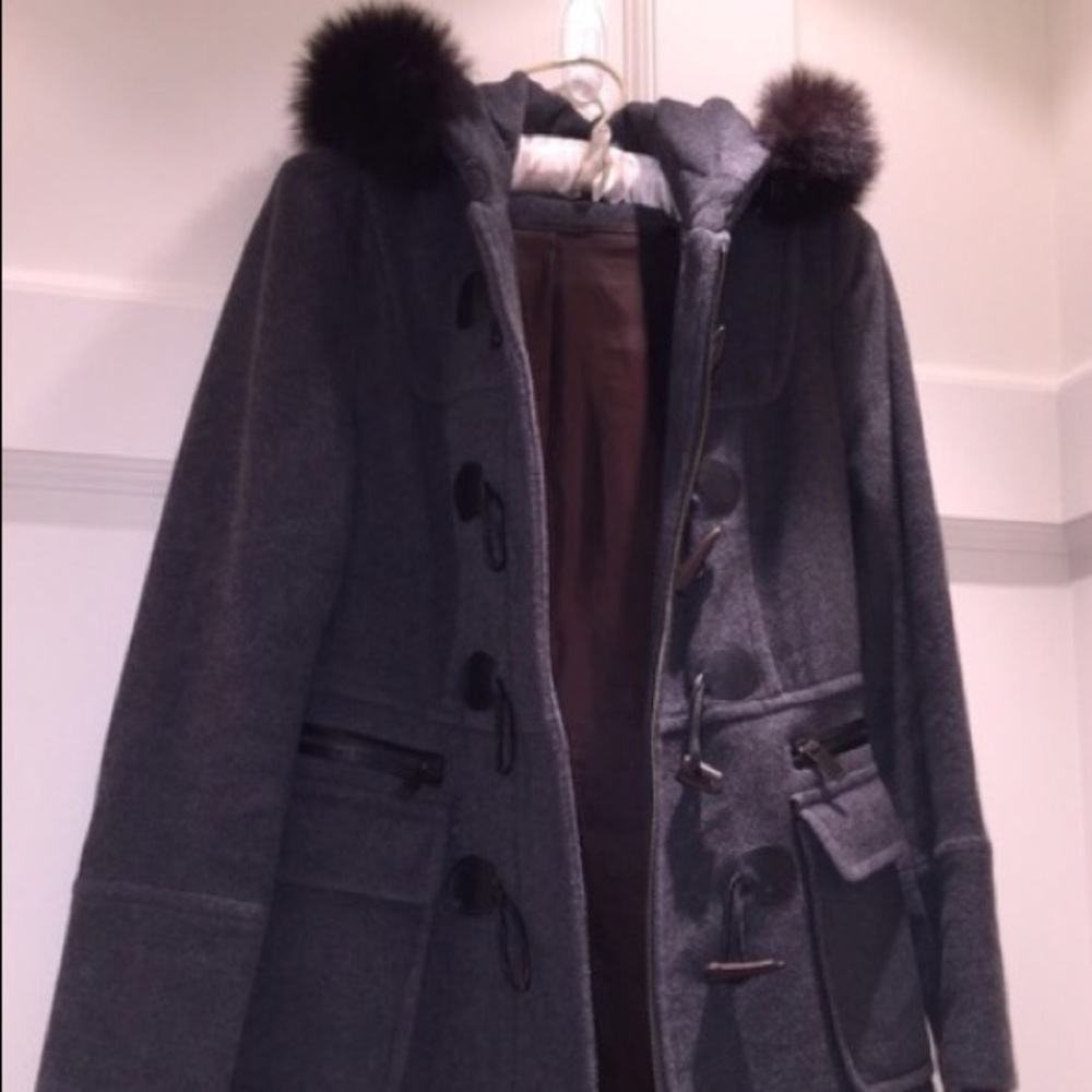 MARC NY Fox Collar Wool Toggle Coat