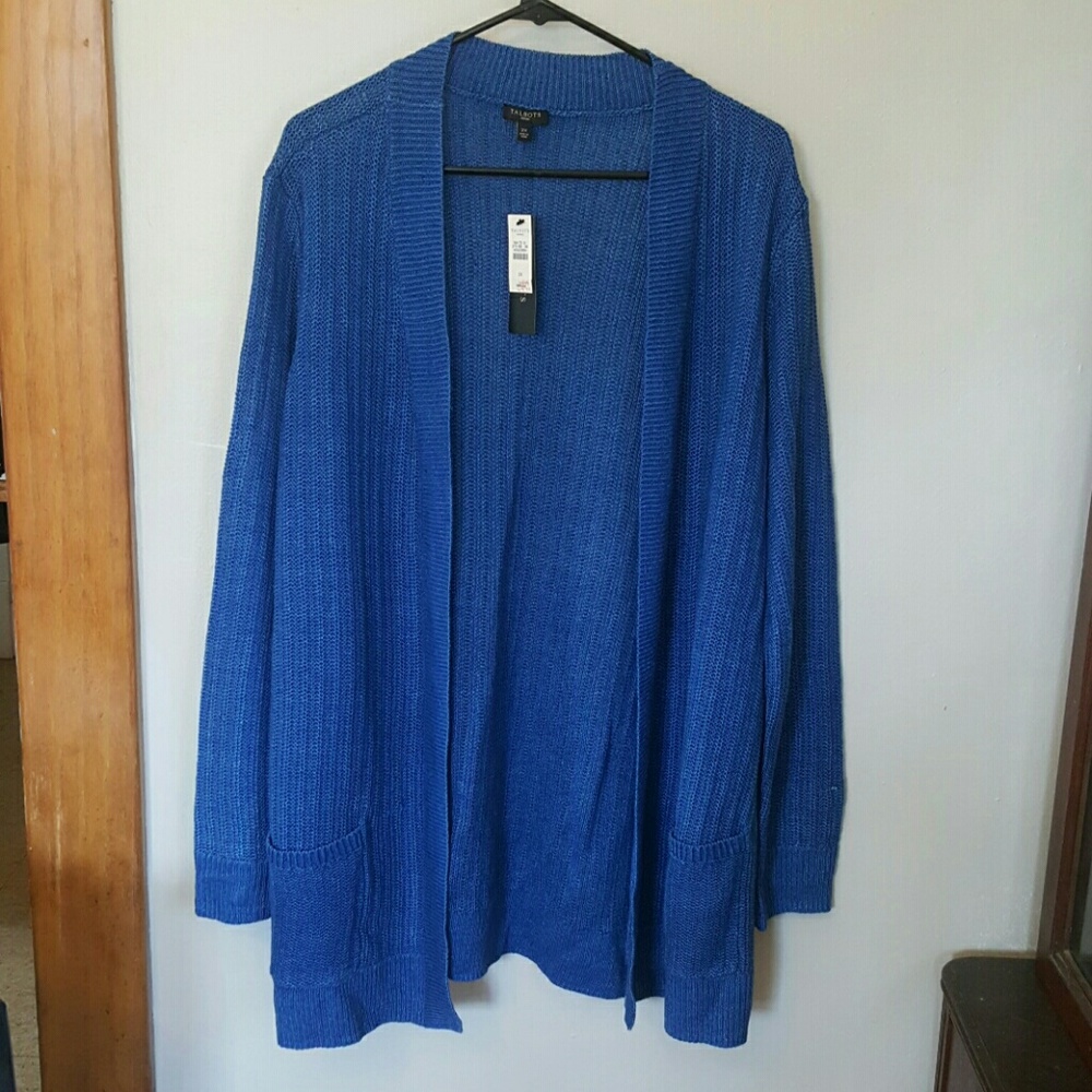 NWT BEAUTIFUL BLUE TALBOTS OPEN FRONT CARDIGAN