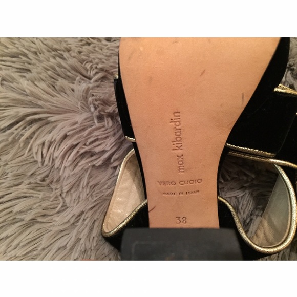 Max Kibardin Black Velvet Metallic Leather sandals - Picture 6 of 6