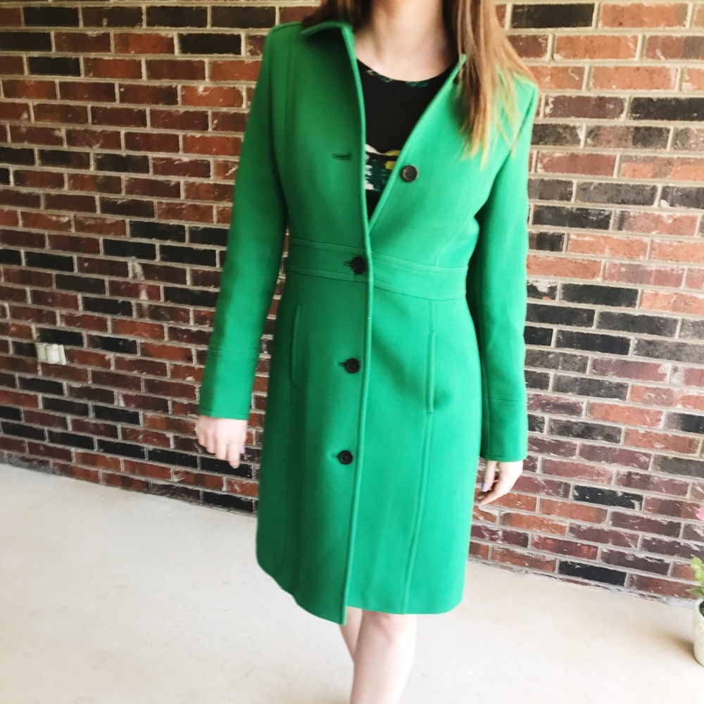J.Crew green single button up wool coat, size 4