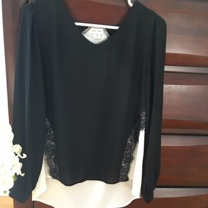 Black and white lace detail blouse