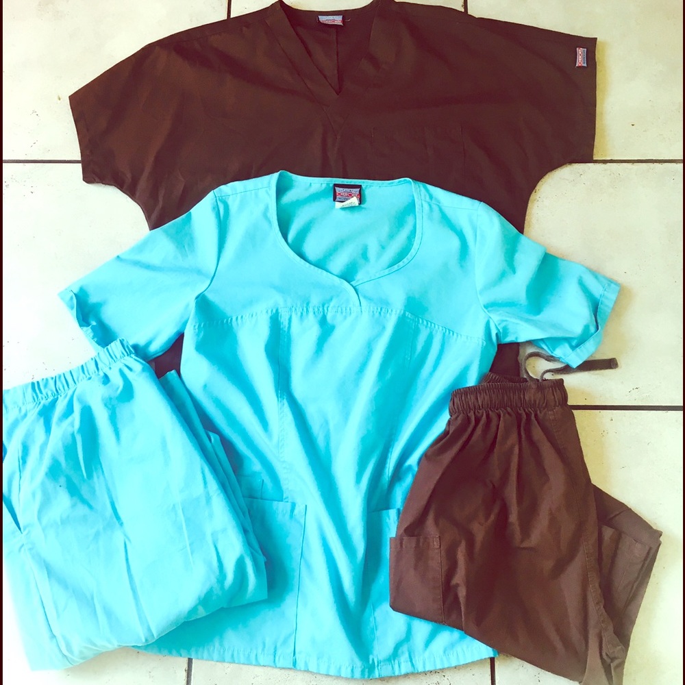 2 Cherokee nurse shirts, w/matching colored pants