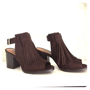 Soda open toe/heel bootie with fringe