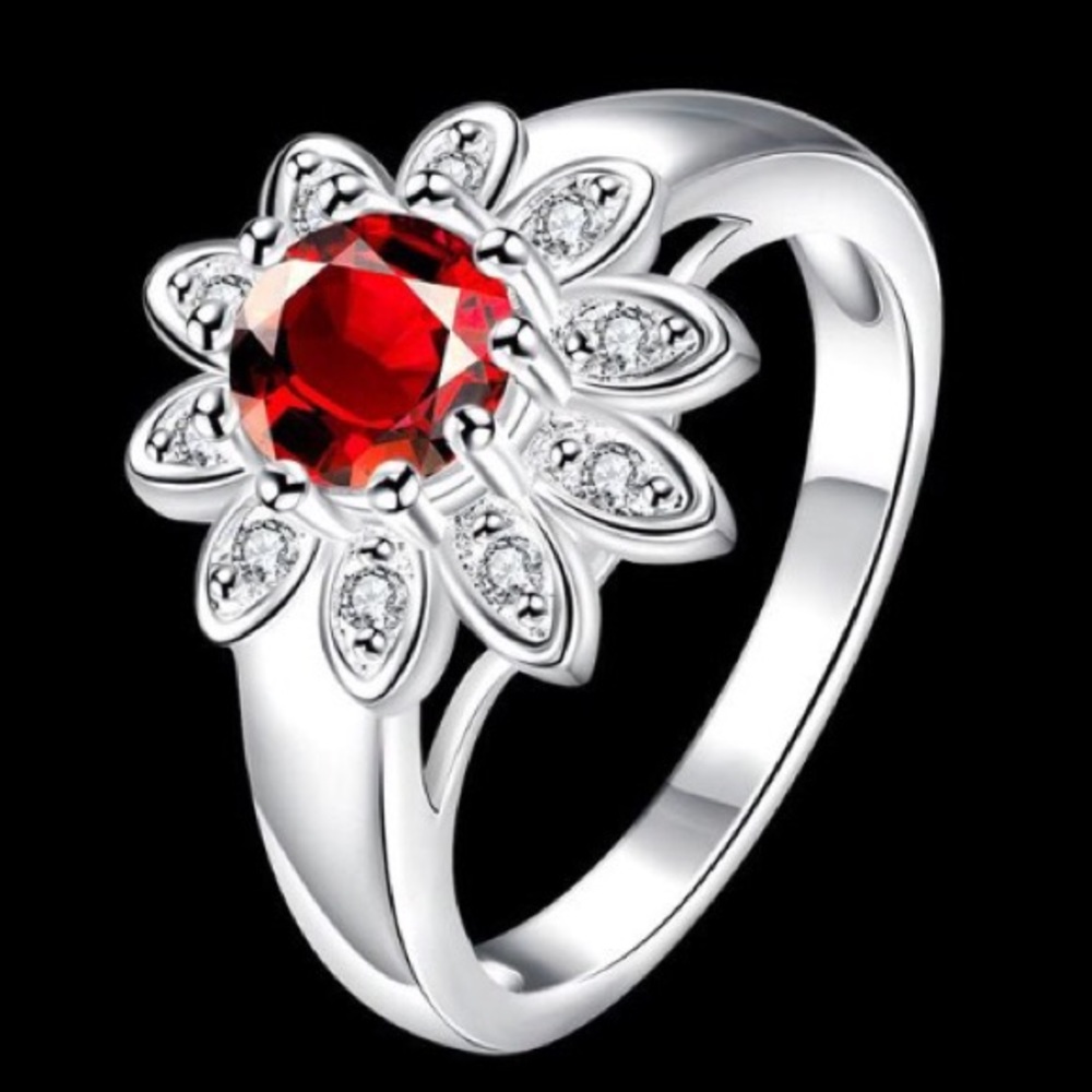 Dainty Ruby Flower Ring