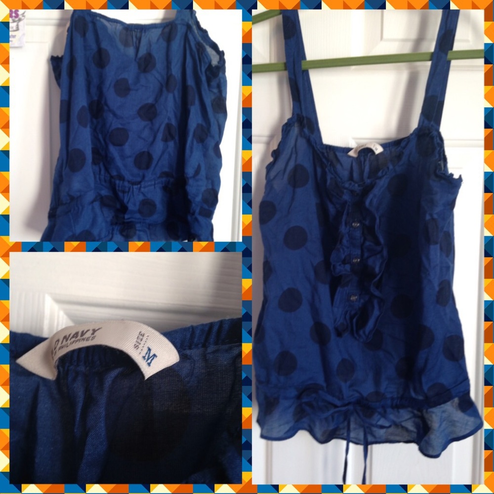 Blue w/ black polka dot old navy tank top blouse