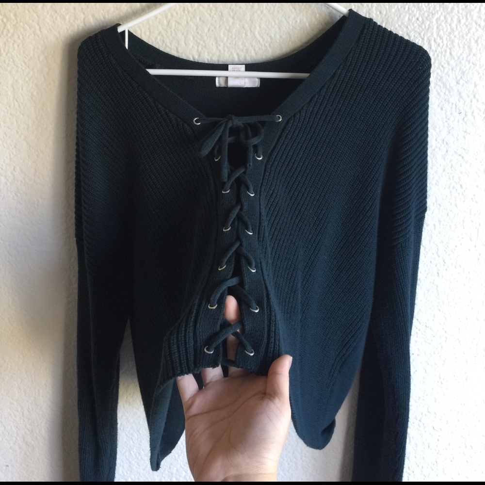 Forrest Green Renaissance Lace Crop Knit Sweater