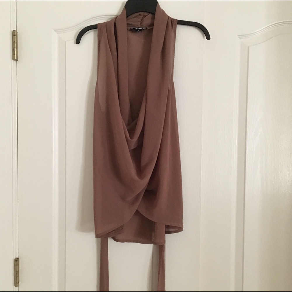 Brown, chiffon-like top. Size small.