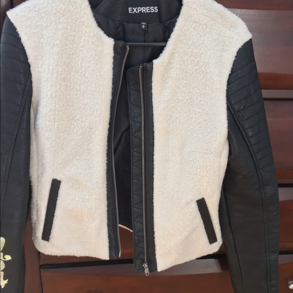 Faux lambs wool and leather jacket