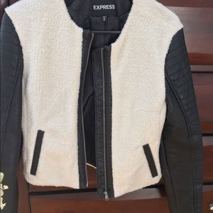 Faux lambs wool and leather jacket