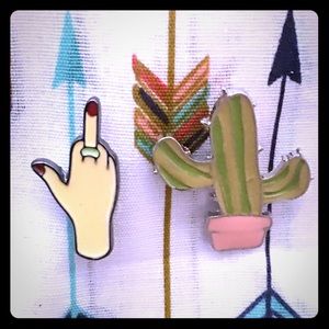 Enamel pin set- finger gesture- cactus