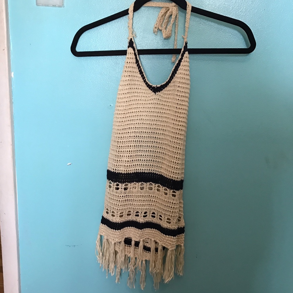 woven open back halter top