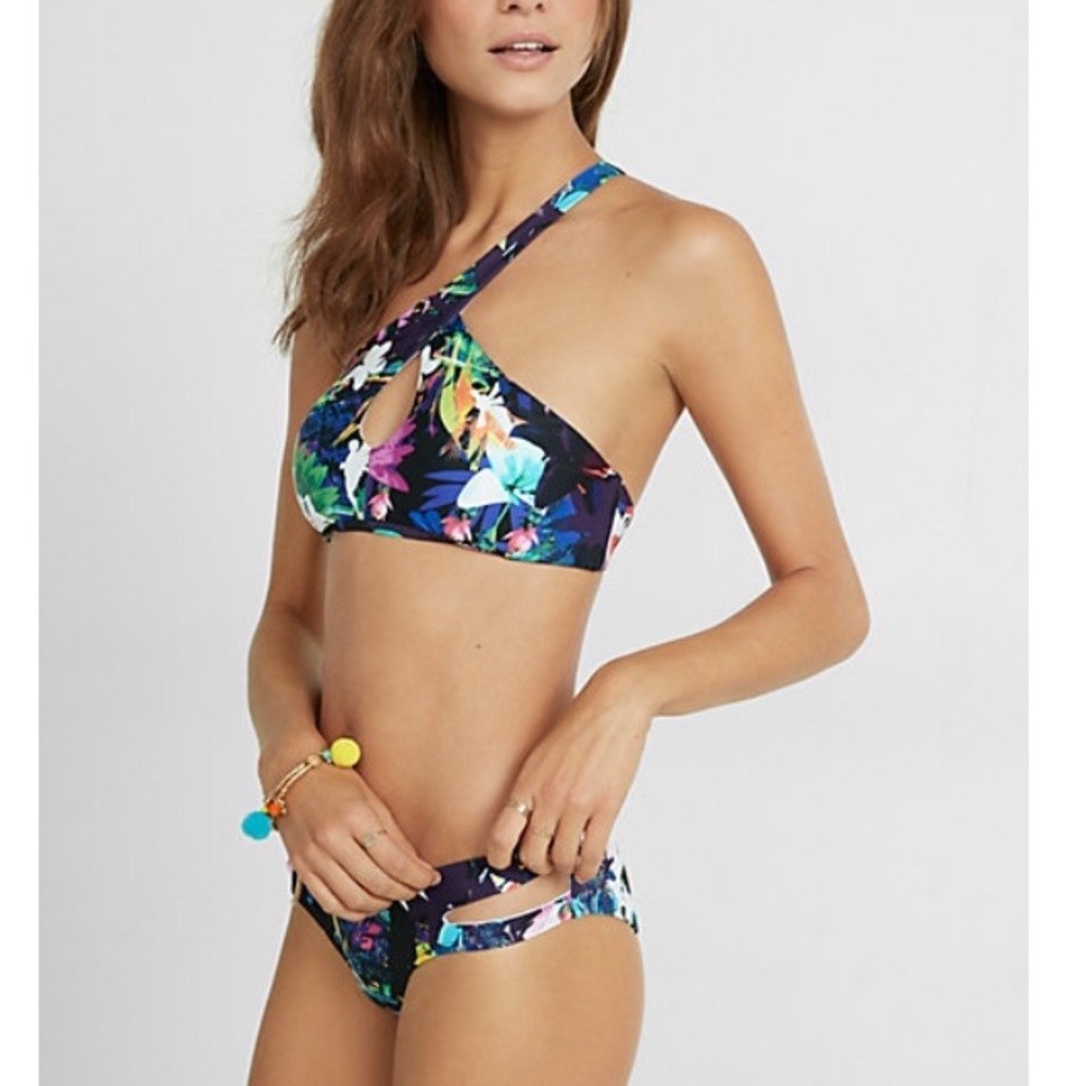express floral one shoulder bikini top