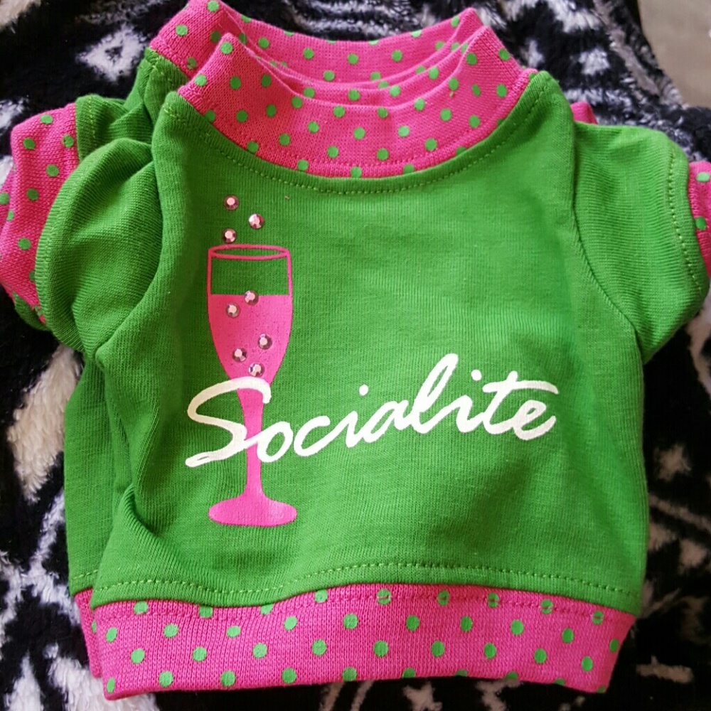 Simply dog Tee shirt solcialite pink green dots
