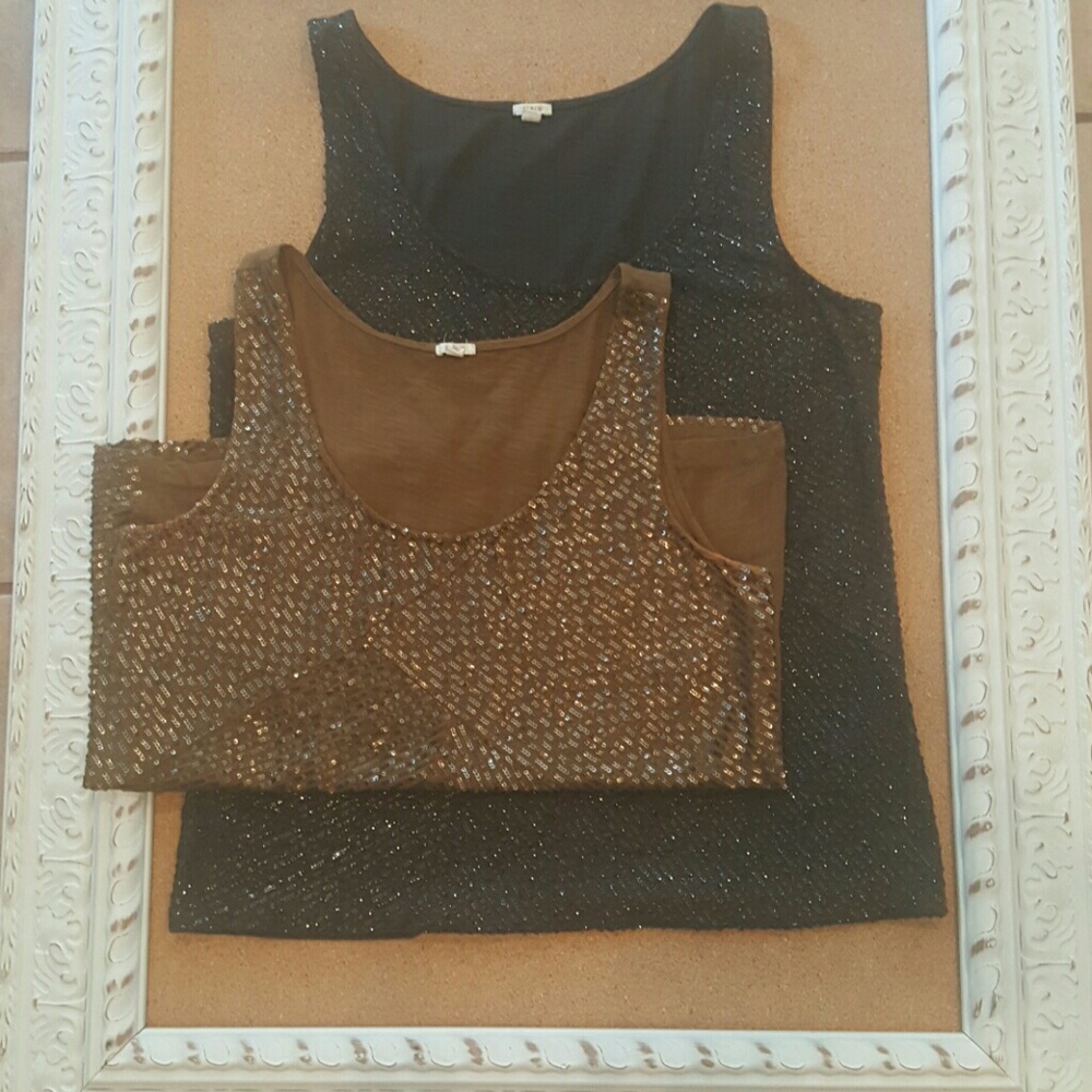 J Crew black and Bronze sequin tank tops