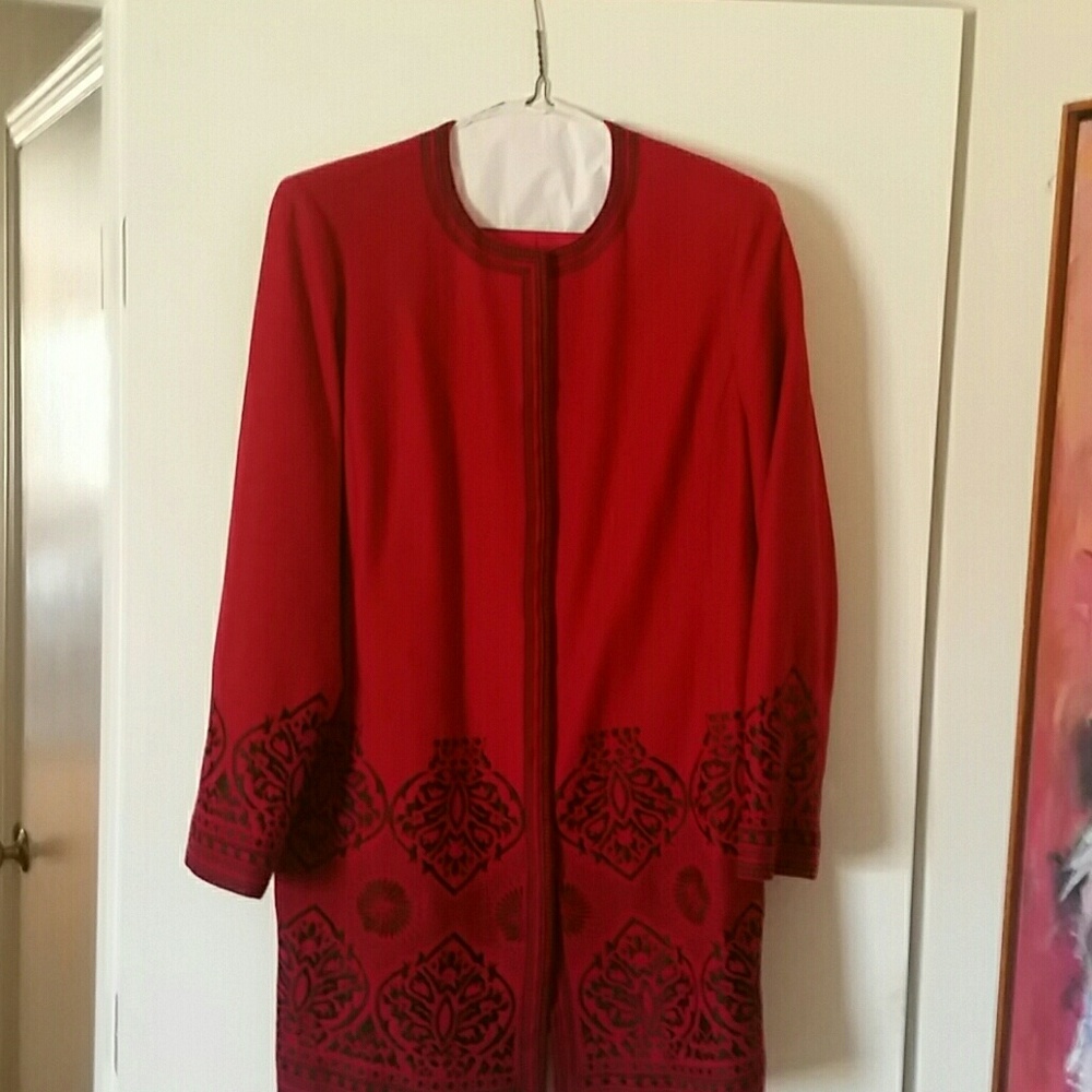 Dark Red Jacket with black embroidery details..