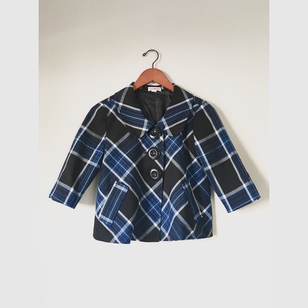 Blue and Black Plaid Babydoll Jacket