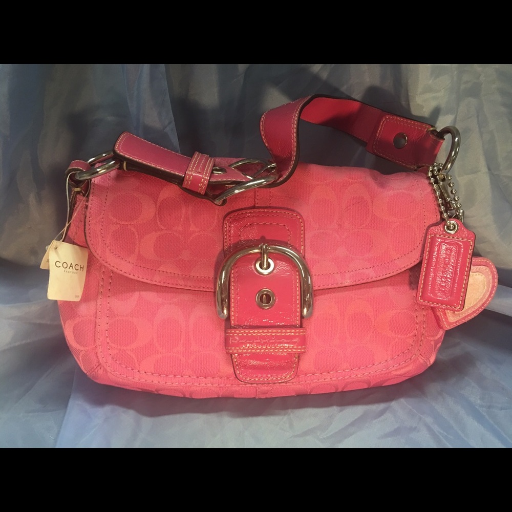 Vintage canvas and leather Coach purse fuschia