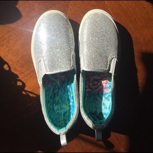 Girls sparkly slip on sneaker shoes