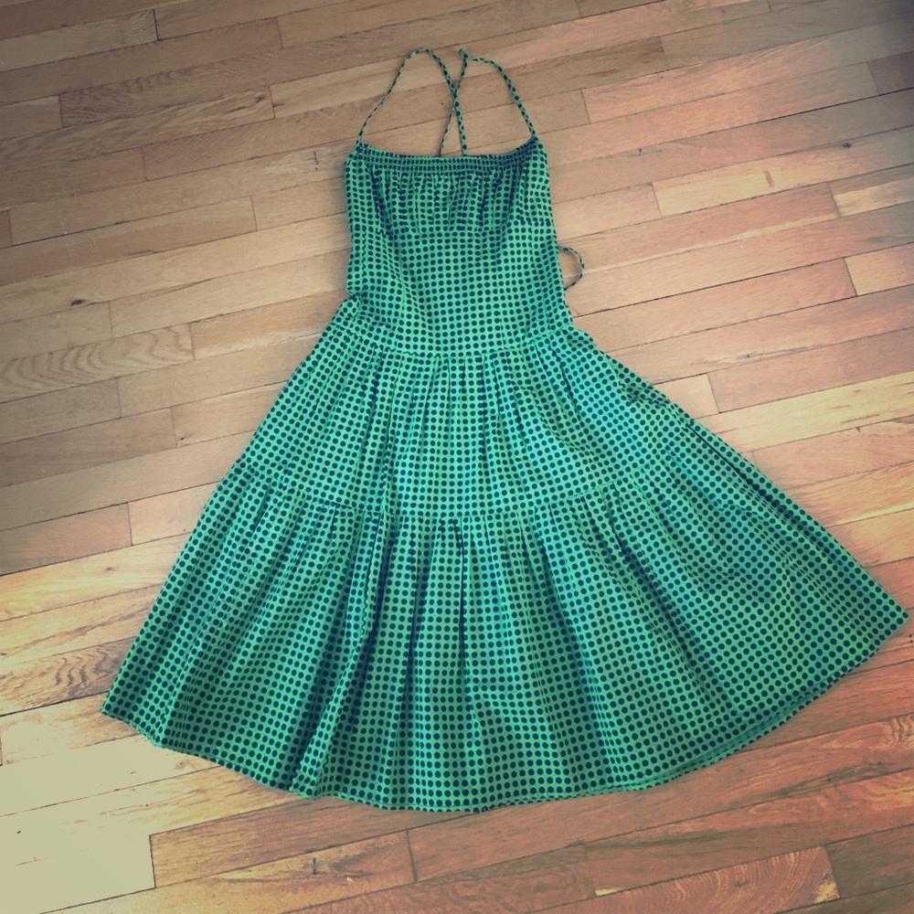 Nanette Lepore green blue polka-dot sun dress