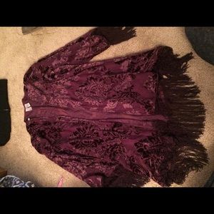 Brand new never worn fringe/velvet kimono
