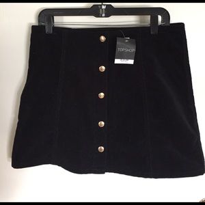 Topshop Black Corduroy Button Up Skirt